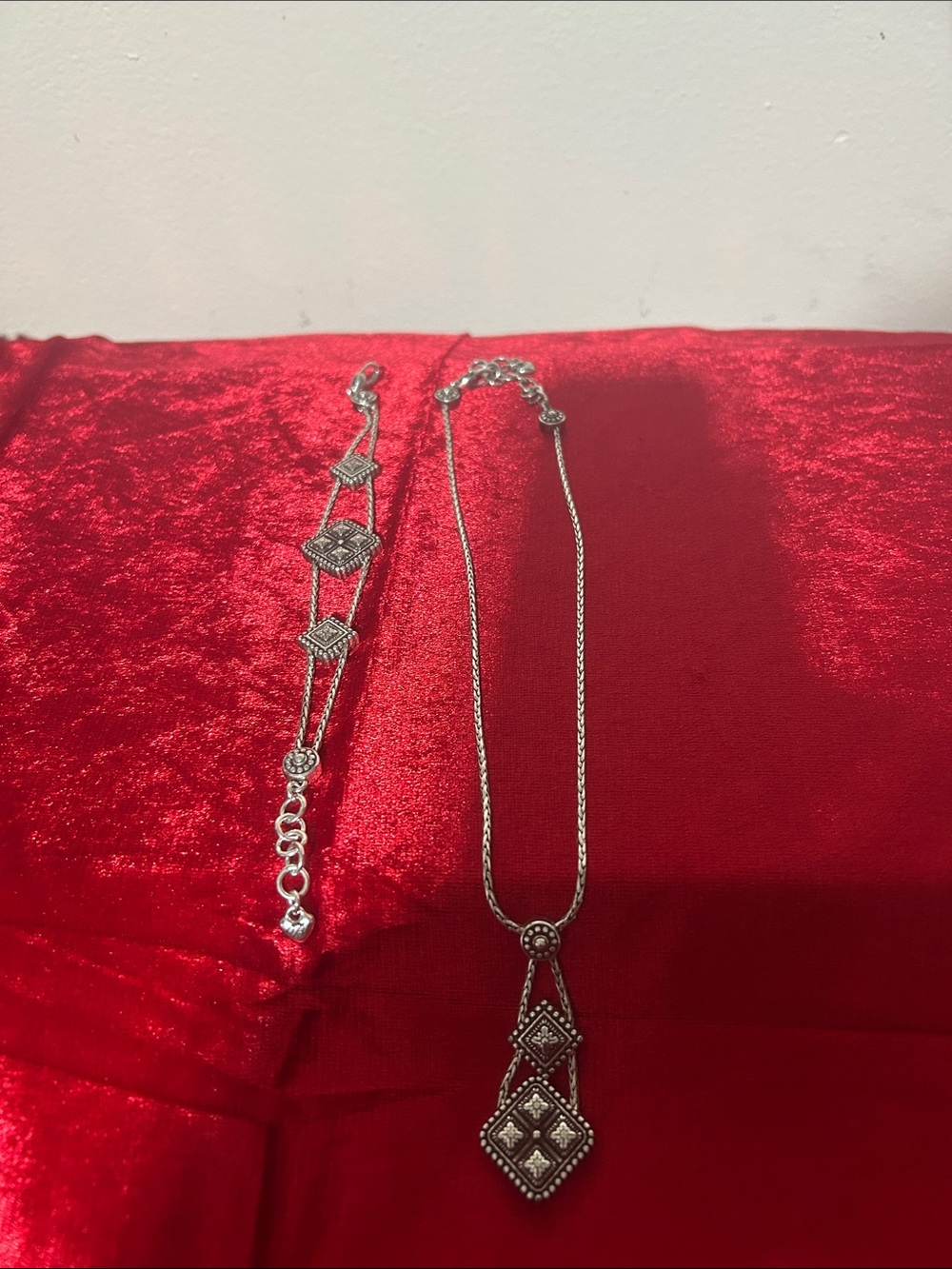 Sterling-Style Silver Geometric Pendant Necklace and Bracelet Set